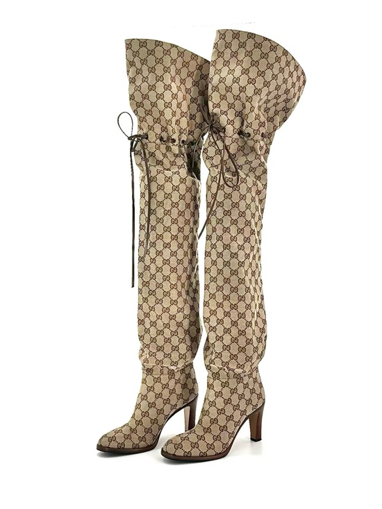 Gucci Shoes - Gucci Lisa GG Monogram Slouch Thigh High Pull On Boots 36